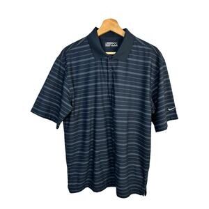 Nike Golf Mens Size Medium TechCore Dry Fit Short Sleeve Striped Polo Shirt Blue